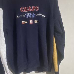 VTG Chaps Ralph Lauren USA Flags Hand Framed Mens Sweater Pullover Size Large